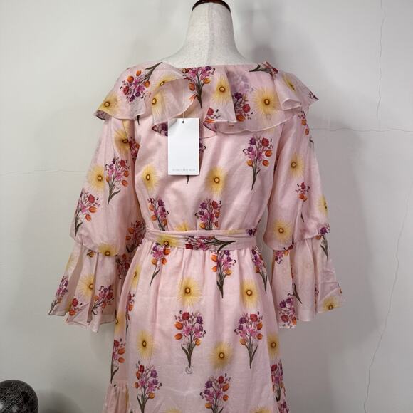 Borgo de Nor Pink Floral Ruffle Cotton Voile LouLou Dress Size US 6 NWT Romantic - Picture 8 of 12